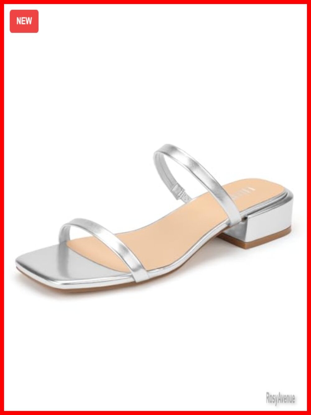Square Open Toe Heeled Sandals 1 Inch Low Block Heel Slide Dressy